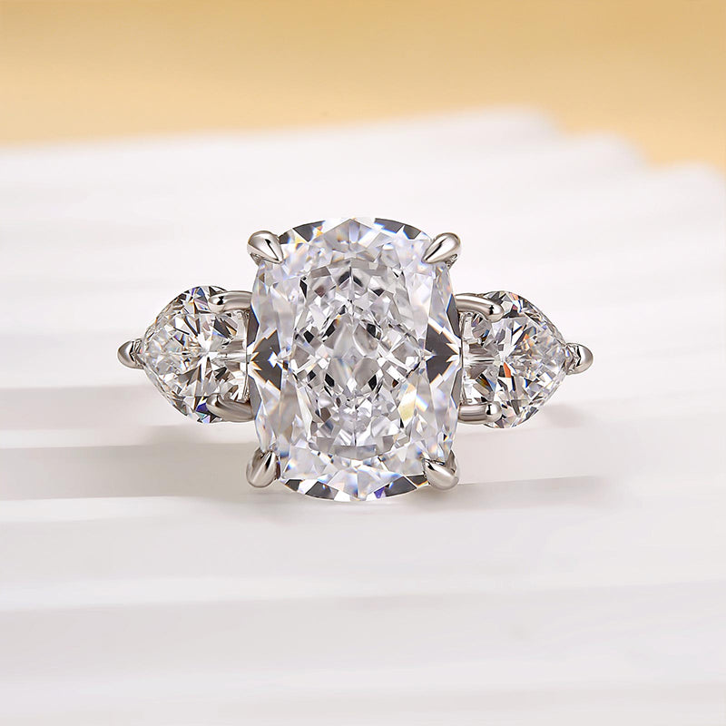Louily Luxury Three stone White Stone Cushion Cut Engagement Ring - louilyjewelry