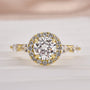 Louily Moissanite 1.0 Ct Halo Round Cut Yellow Gold Promise Ring - louilyjewelry