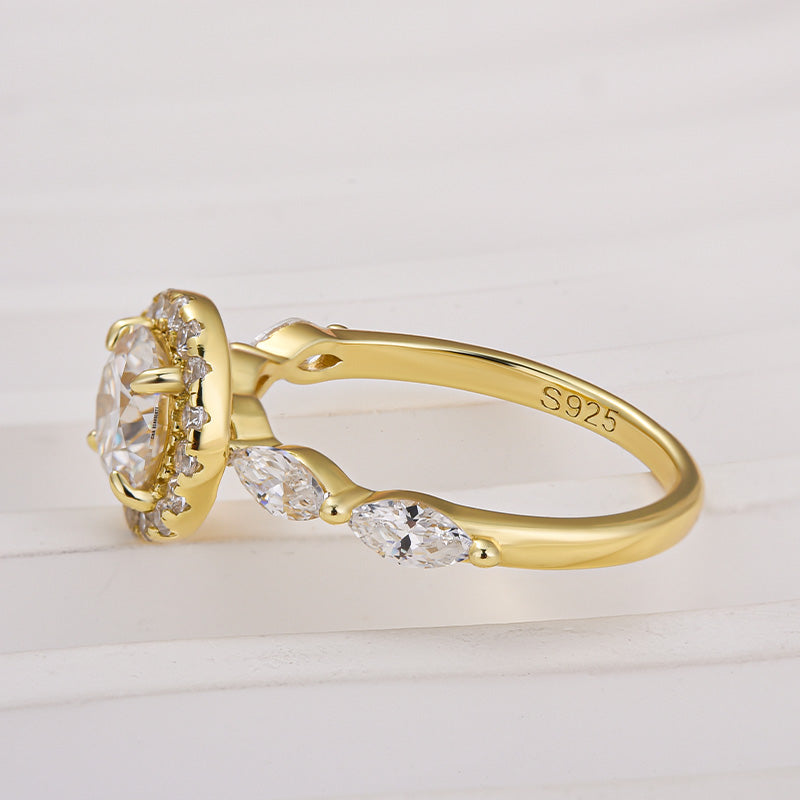 Louily Moissanite 1.0 Ct Halo Round Cut Yellow Gold Promise Ring - louilyjewelry