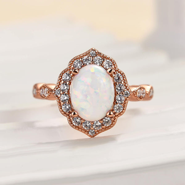 Louily Vintage Rose Gold Oval Cut Opal Engagement Ring In Sterling Silver