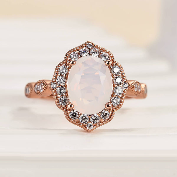 Louily Rose Gold Oval Cut Moonstone Engagement Ring In Sterling Silver