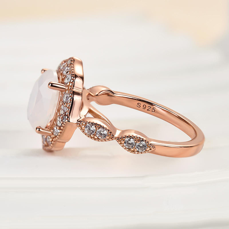 Louily Rose Gold Oval Cut Moonstone Engagement Ring In Sterling Silver - louilyjewelry