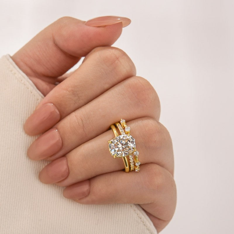 Moissanite 4.0Ct Cushion Cut Solitaire Yellow Gold 3PC Wedding Ring Set