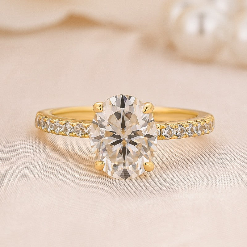 Moissanite 2.0 Ct Oval Cut Yellow Gold Promise Ring For Women
