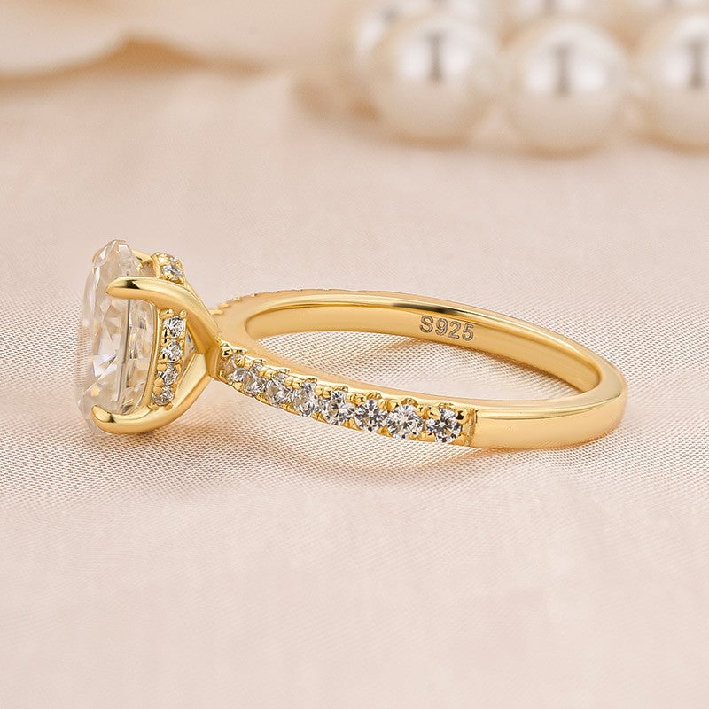 Moissanite 2.0 Ct Oval Cut Yellow Gold Promise Ring For Women