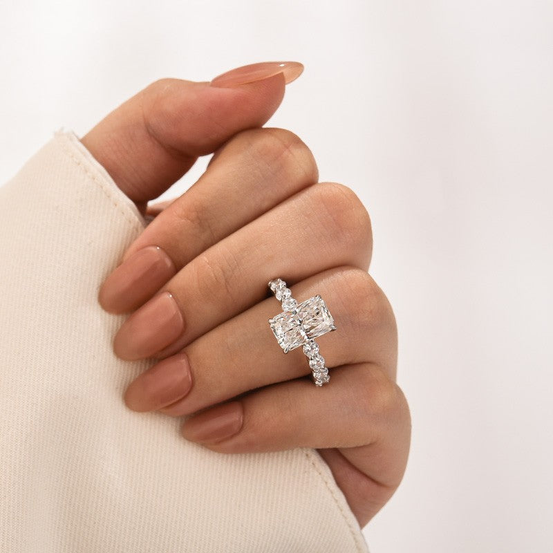 S925 Moissanite/Simulated Diamond Classic 3.5Ct Radiant Cut Engagement Ring Promise Ring For Her