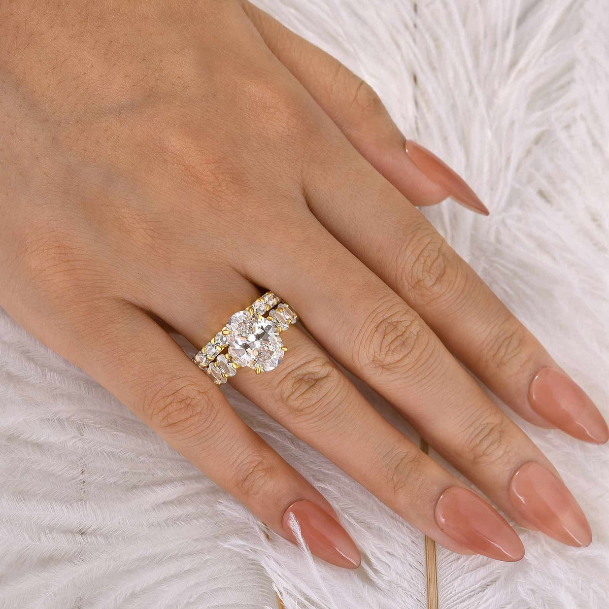 S925 Luxe 4.5Ct Oval Cut Engagement Ring & Half Eternity Band Stackable Ring Sets For Everyday Wear