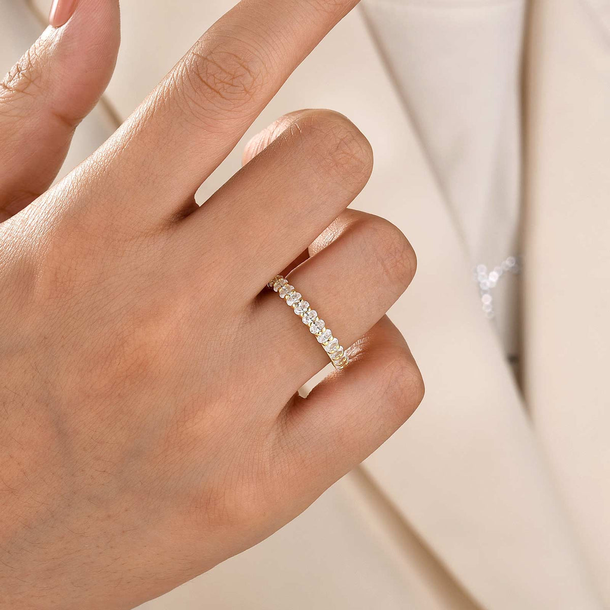 Half Eternity 1.0Ct Oval Cut Stackable Wedding Band