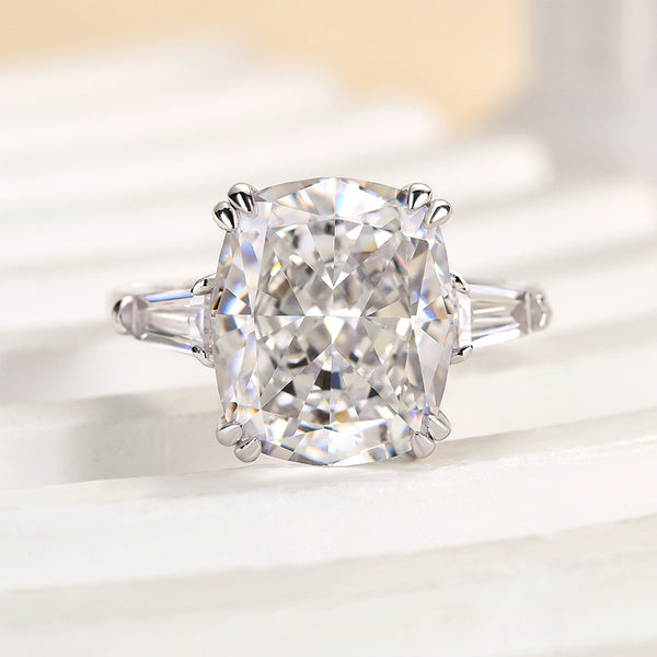 Louily Sparkle Cushion Cut Three Stone Engagement Ring