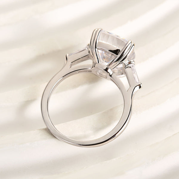 Louily Sparkle Halo Three Shank Radiant Cut Engagement Ring In Sterling Silver