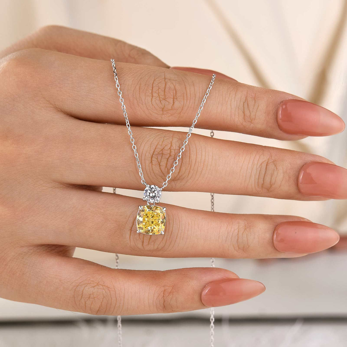 3.0Ct Cushion Cut Yellow Stone Pendant Necklace In Sterling Silver