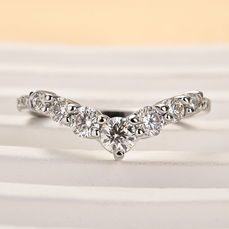 Louily Moissanite Curved Design Thin Stacking Wedding Ring In Sterling Silver - louilyjewelry