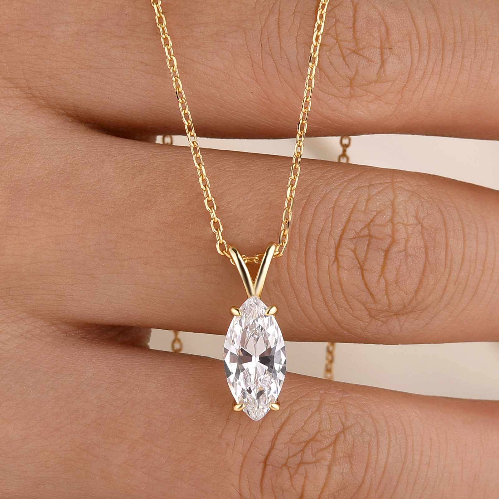2.0Ct Marquise Cut Solitaire V-Shaped SettinPendant Necklace