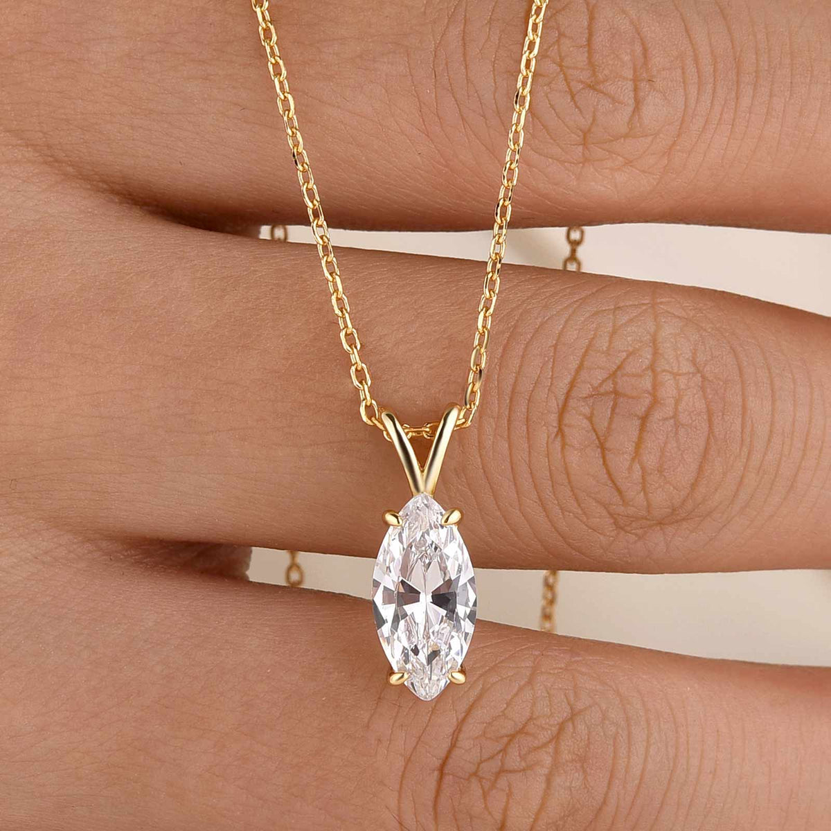 2.0Ct Marquise Cut Solitaire V-Shaped SettinPendant Necklace