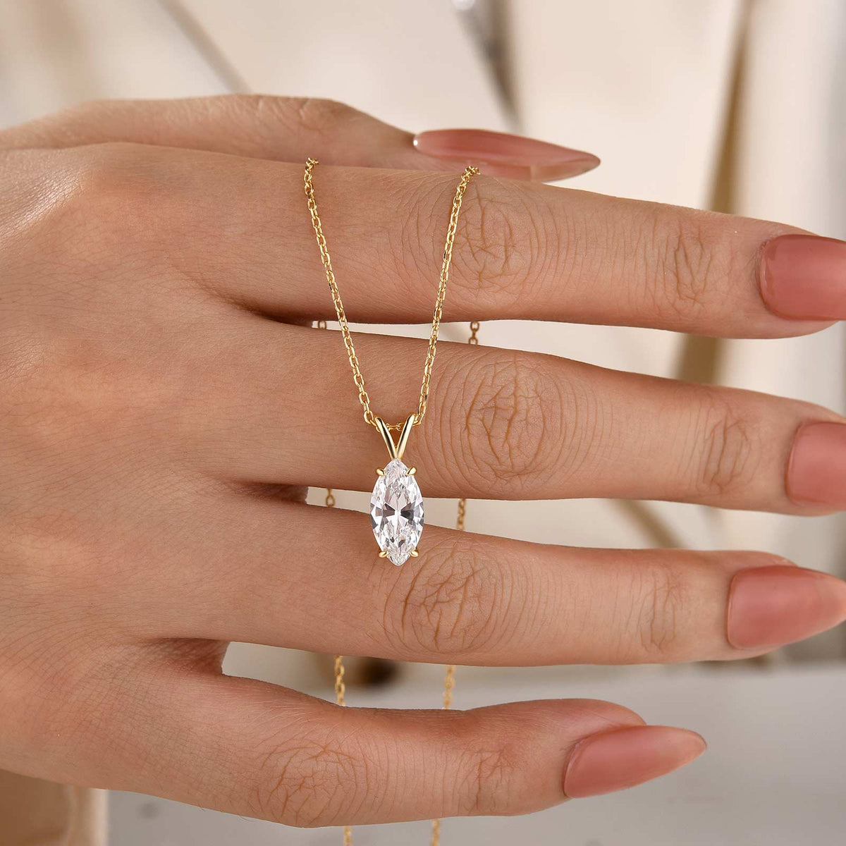 2.0Ct Marquise Cut Solitaire V-Shaped SettinPendant Necklace