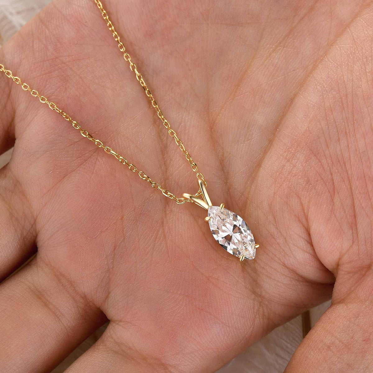 2.0Ct Marquise Cut Solitaire V-Shaped SettinPendant Necklace