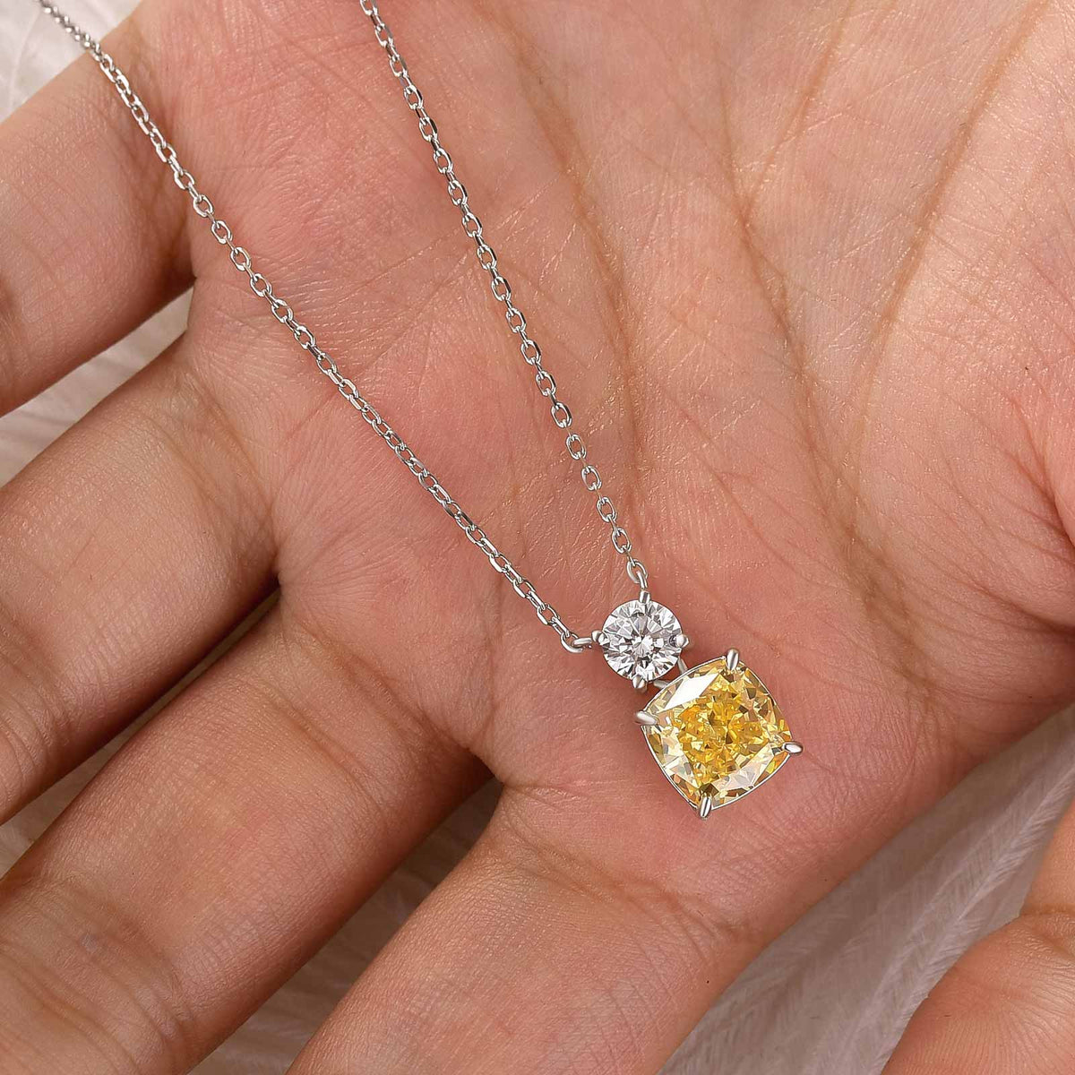 3.0Ct Cushion Cut Yellow Stone Pendant Necklace In Sterling Silver