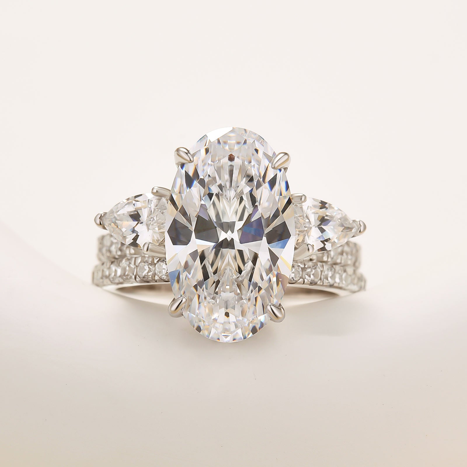 S925 2PC 5.0Ct Oval Cut Engagement Ring with Enhancer Pear Cut Wedding Band - louilyjewelry