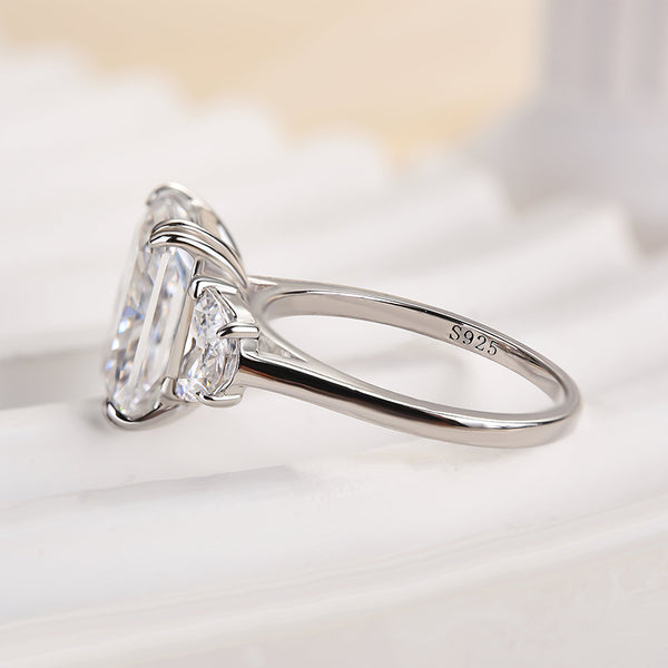 Louily Gorgeous Radiant Cut Three Stone Engagement Ring In Sterling Silver