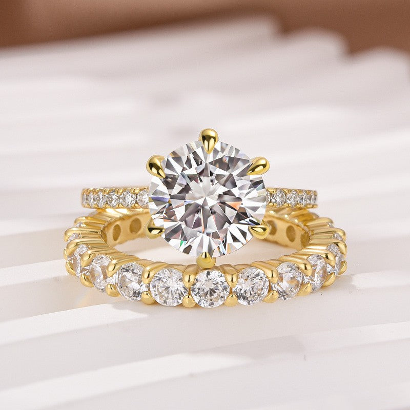 Moissanite 2.0Ct Round Cut Yellow Gold Wedding Ring Set - louilyjewelry