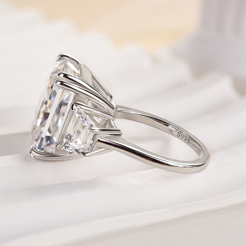 Louily Luxurious 12Ct Crushed Ice Hybrid Radiant Cut Three Stone Engagement Ring - louilyjewelry