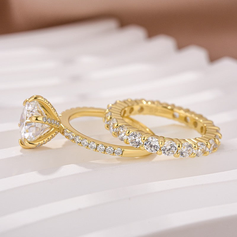 Moissanite 2.0Ct Round Cut Yellow Gold Wedding Ring Set - louilyjewelry