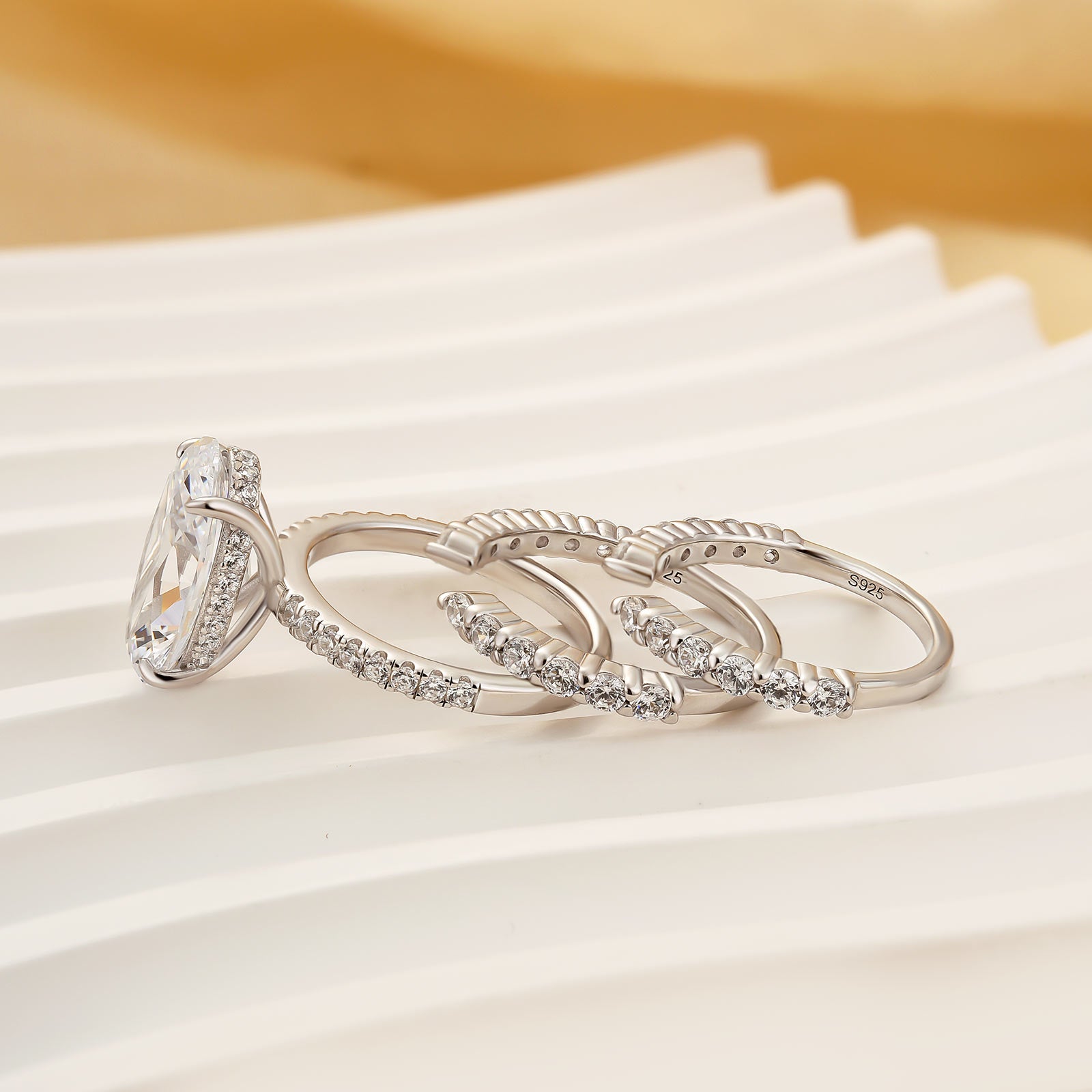 3PC 5.0Ct Oval Cut Wedding Ring Set With Open Wedding Band - louilyjewelry