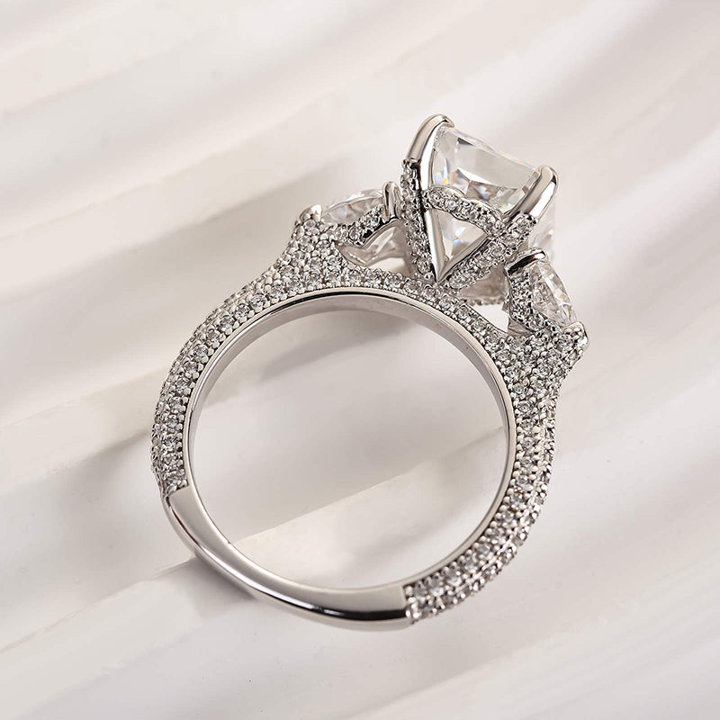 Louily Pink Stone Radiant Cut Three Stone Engagement Ring - louilyjewelry