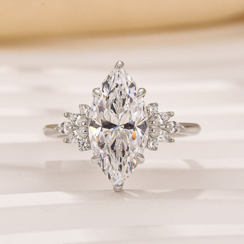 Vintage 3.0Ct Marquise Cut Engagement Ring In Sterling Silver For Women - louilyjewelry