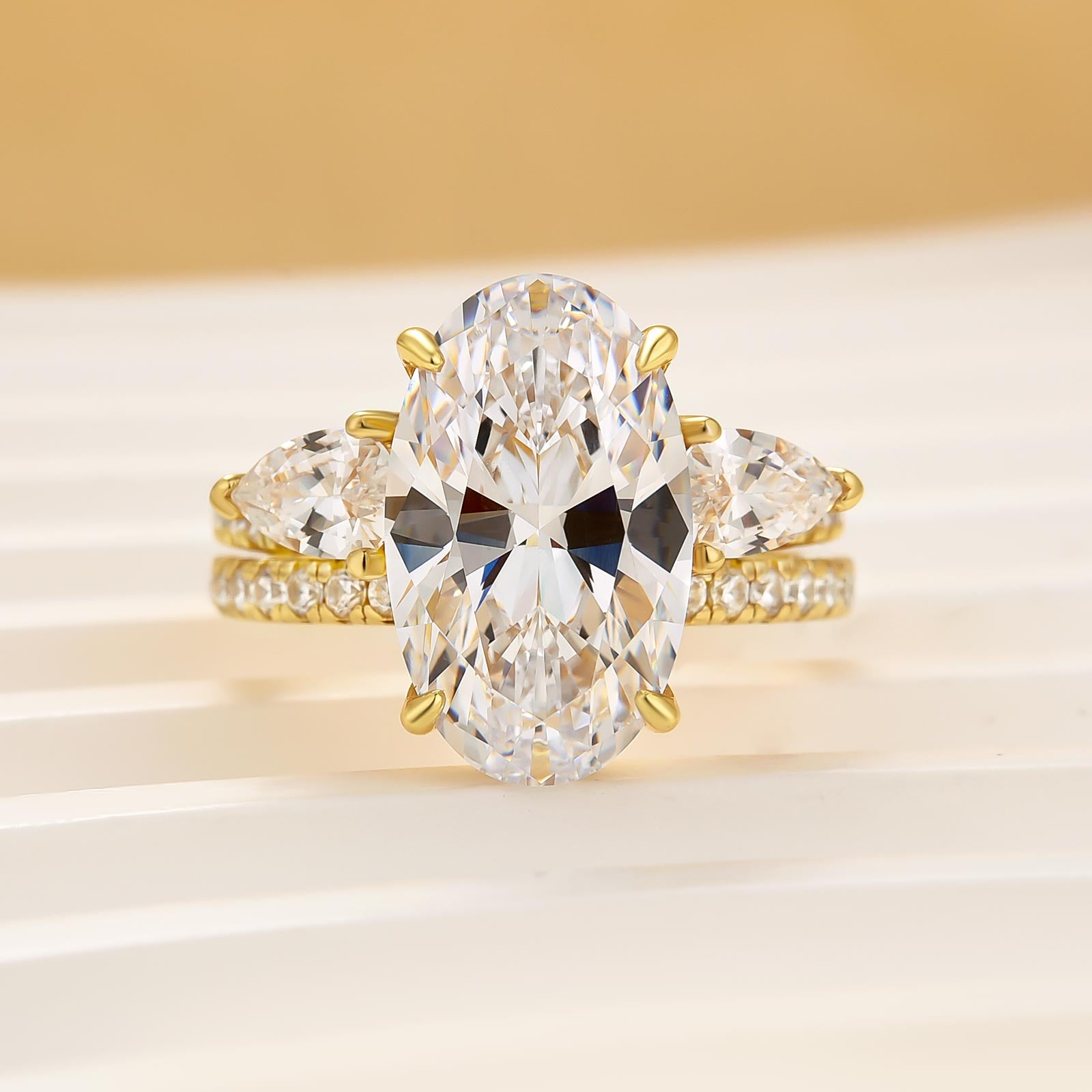 S925 2PC 5.0Ct Oval Cut Engagement Ring with Enhancer Pear Cut Wedding Band - louilyjewelry