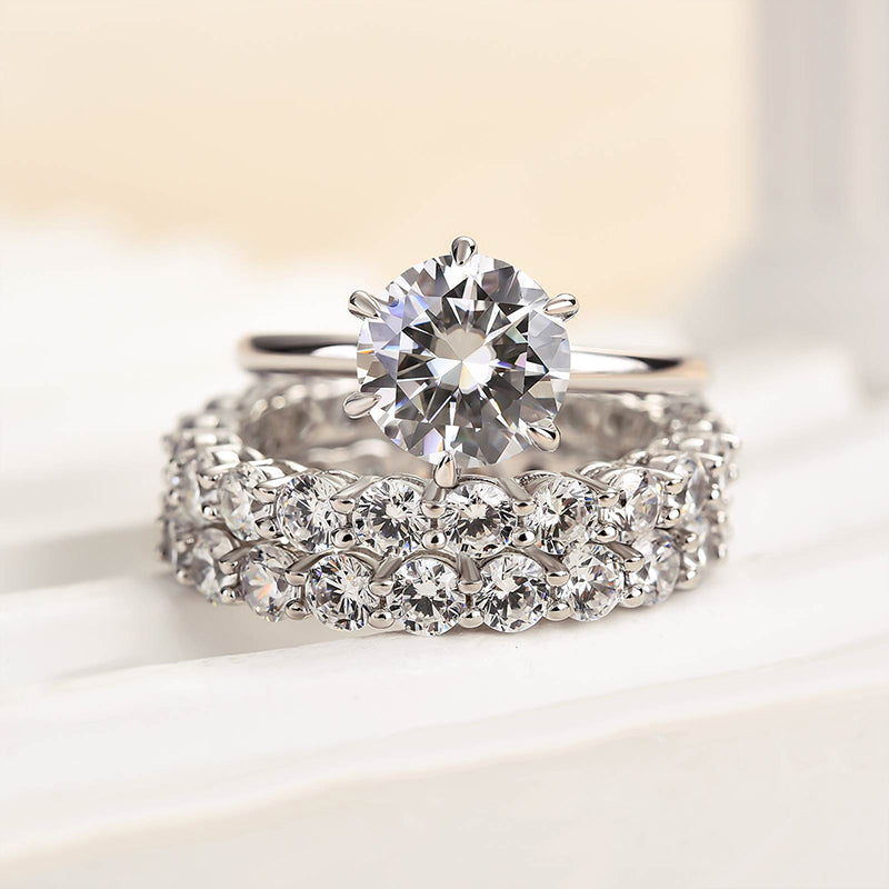 Louily Classic Round Cut 3-Pieces Wedding Set In Sterling Silver - louilyjewelry