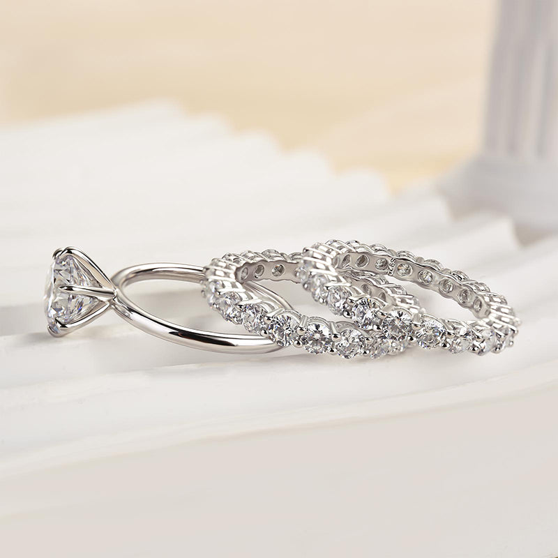 Louily Classic Round Cut 3-Pieces Wedding Set In Sterling Silver - louilyjewelry