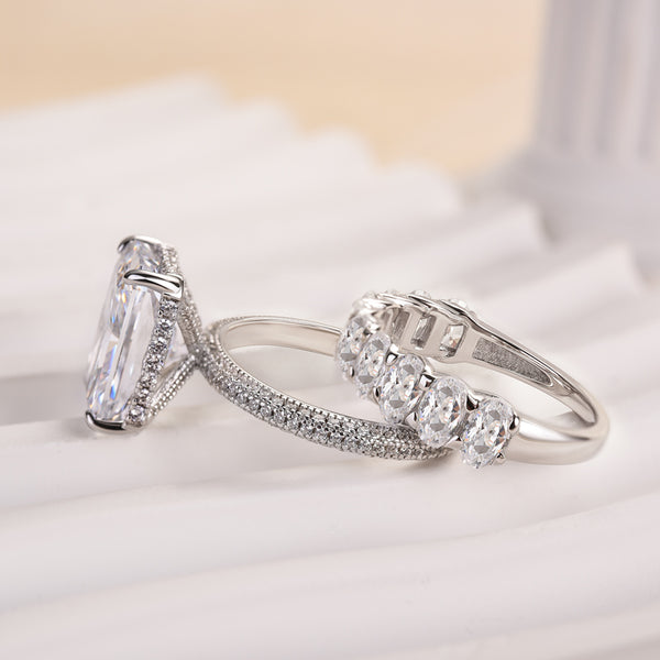 Louily Luxurious Elongated Radiant Cut Wedding Ring Set