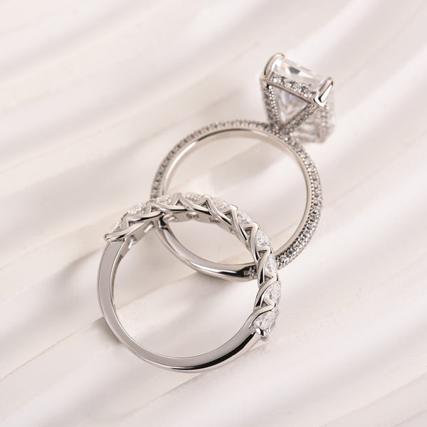 Louily Luxurious Elongated Radiant Cut Wedding Ring Set