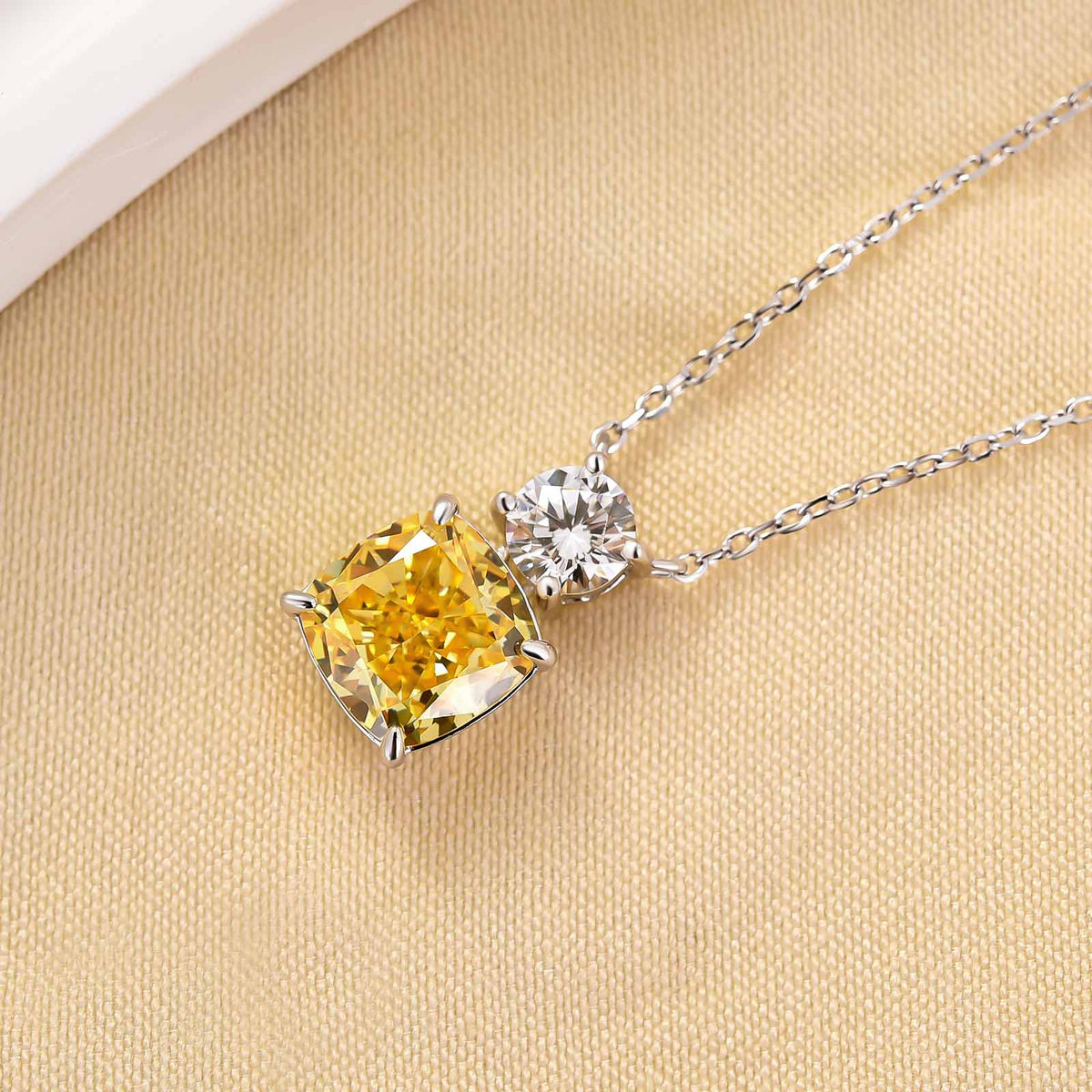 3.0Ct Cushion Cut Yellow Stone Pendant Necklace In Sterling Silver
