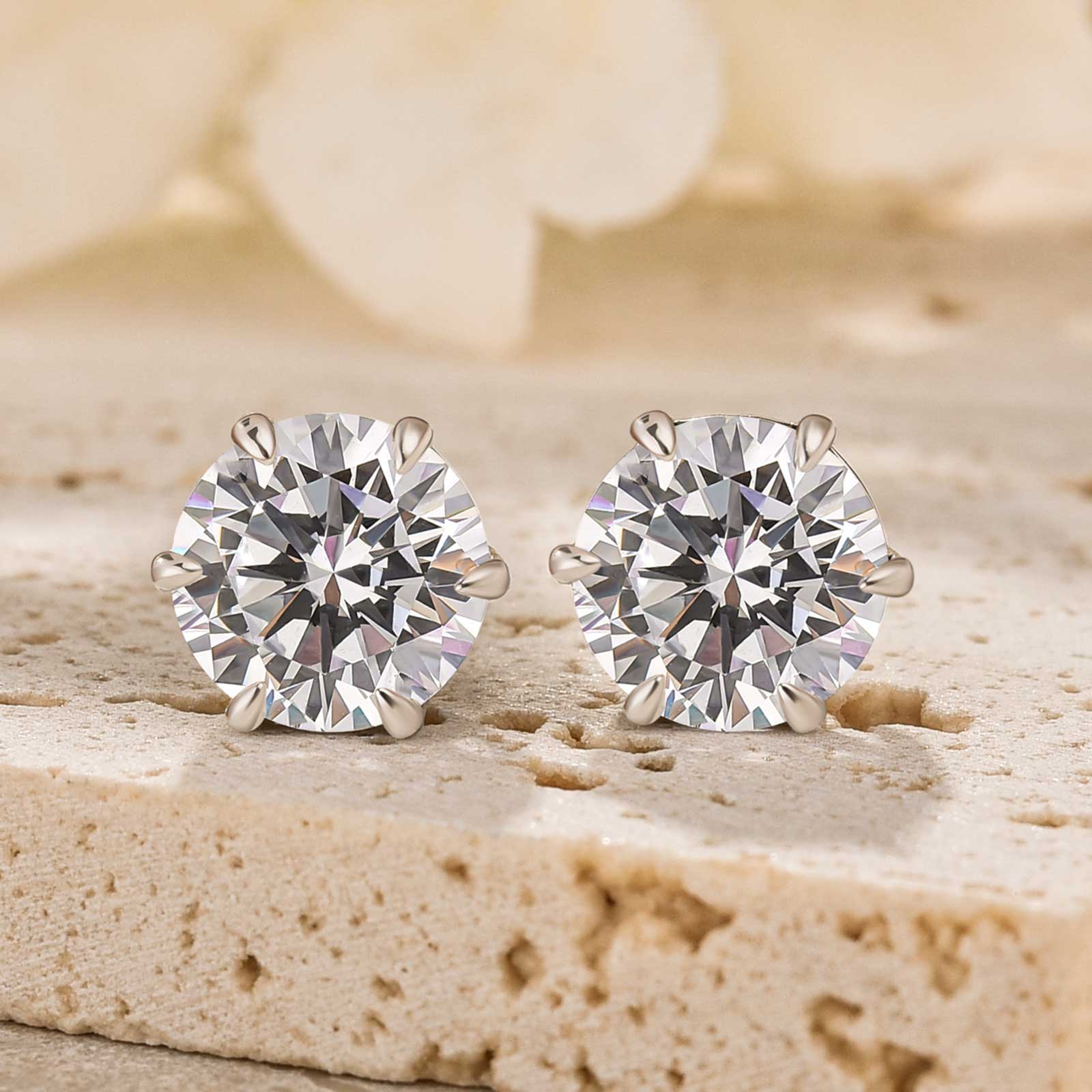 Classic 2.0Ct Round Cut 6 Prong Stud Earrings In Sterling Silver