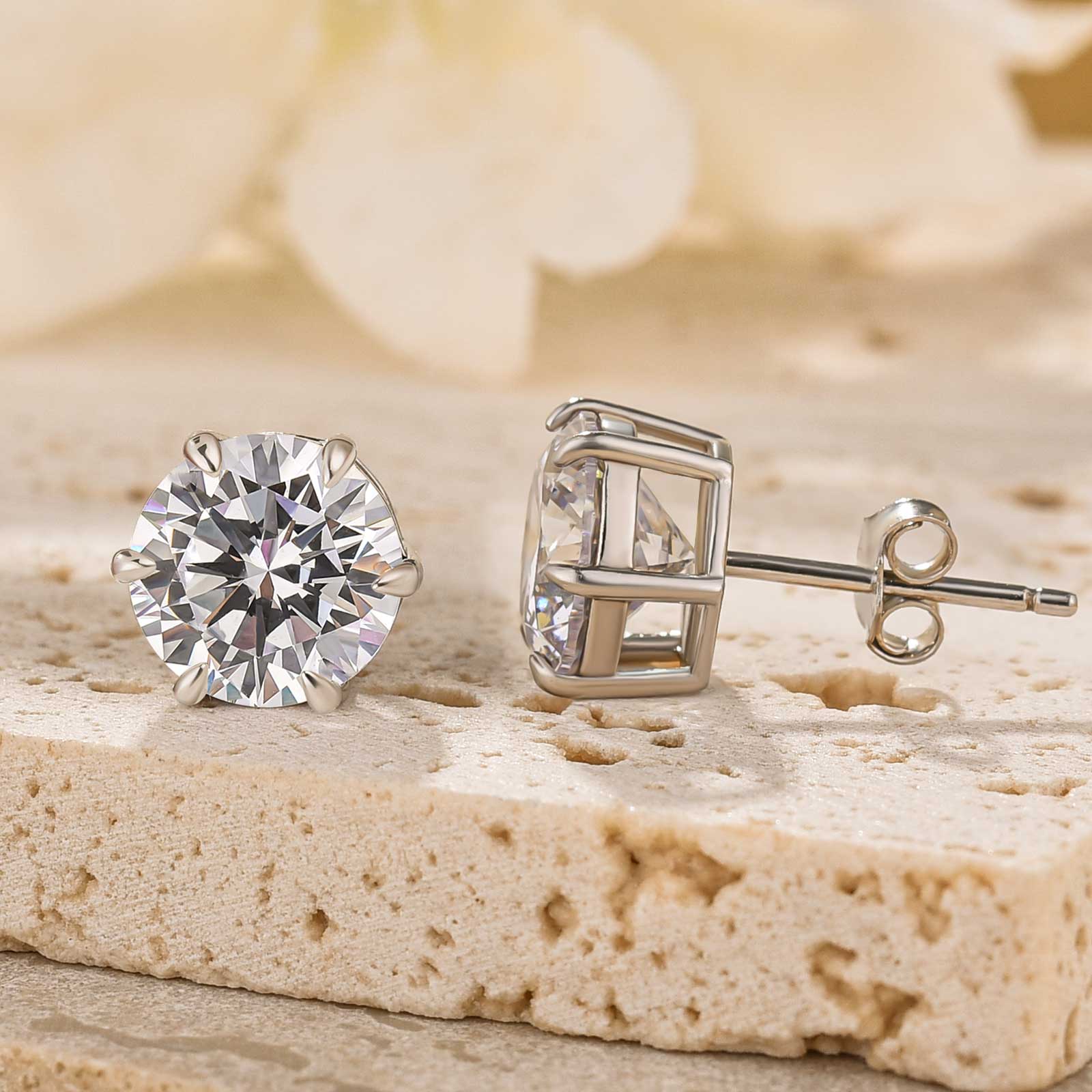 Classic 2.0Ct Round Cut 6 Prong Stud Earrings In Sterling Silver