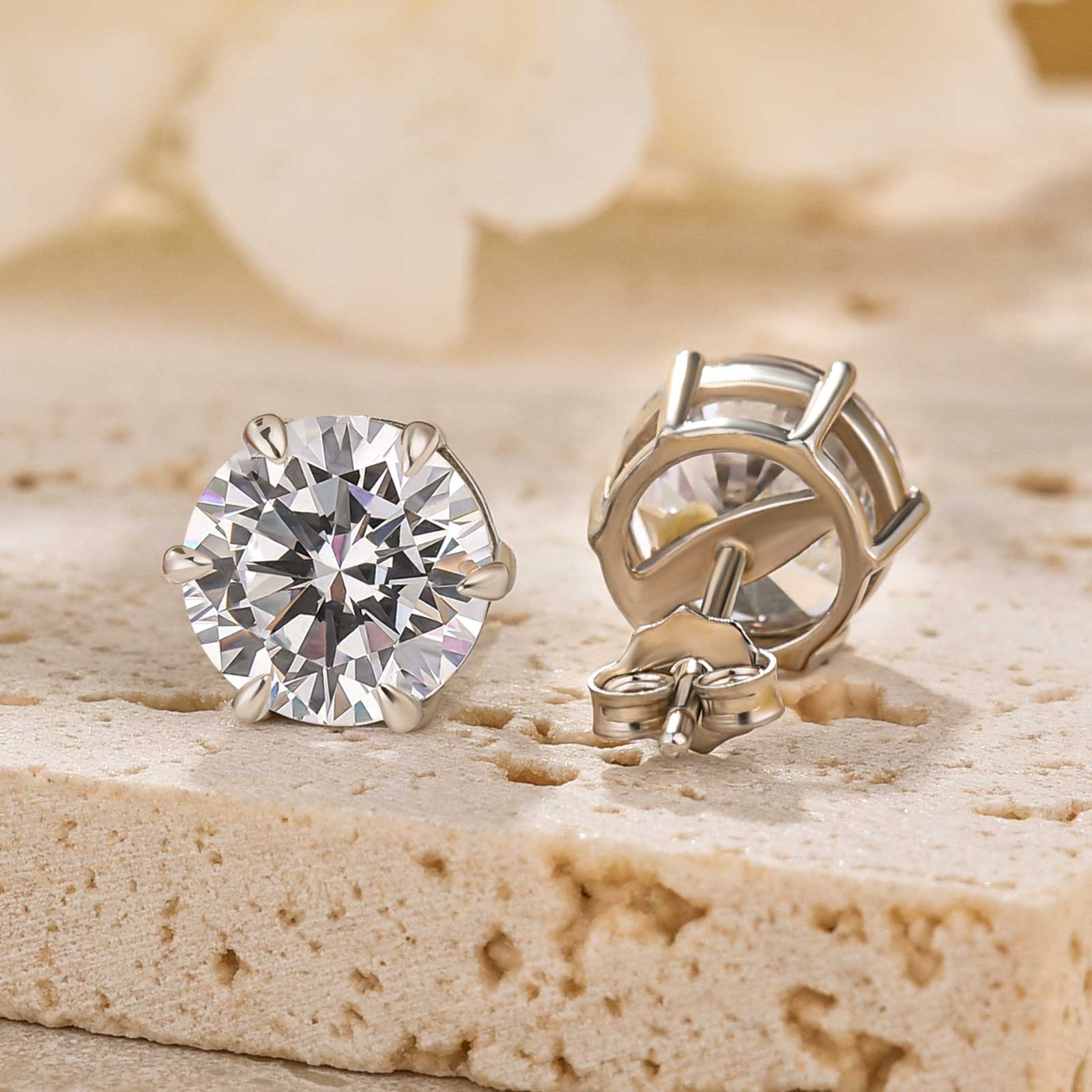 Classic 2.0Ct Round Cut 6 Prong Stud Earrings In Sterling Silver