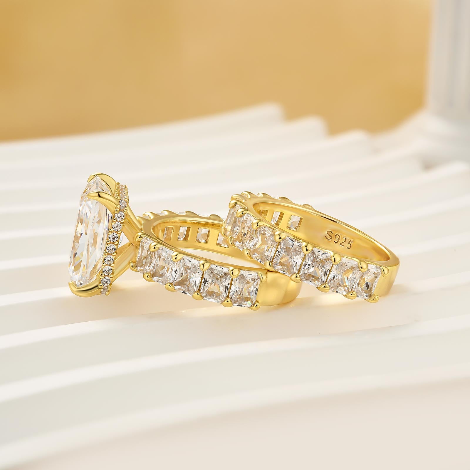 5.0Ct Luxe Radiant Cut Half Engagement Ring Travel Ring With Radiant Cut Half Wedding Band - louilyjewelry