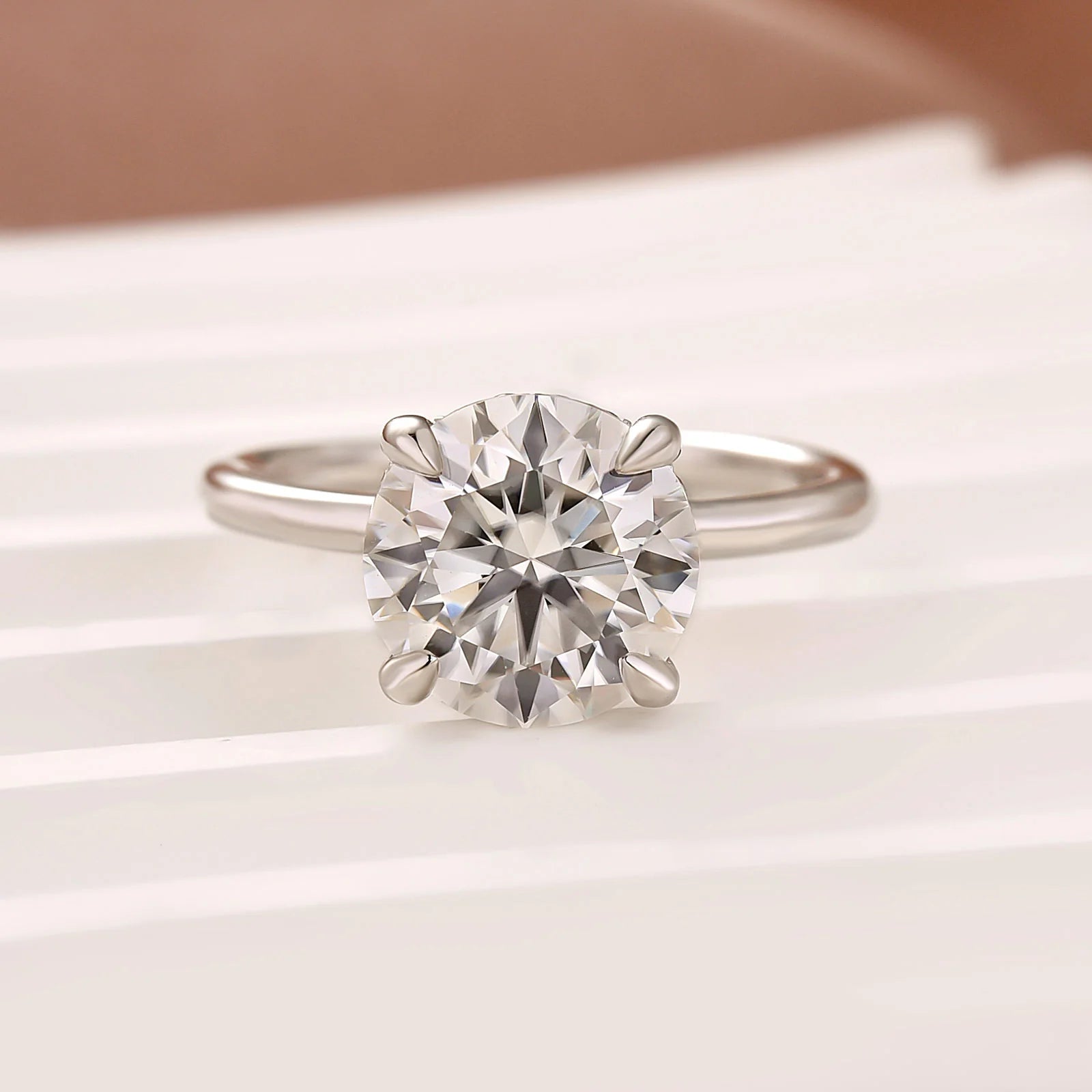 Louily Moissanite 2.0~4.0 Carat Round Cut Promise Ring