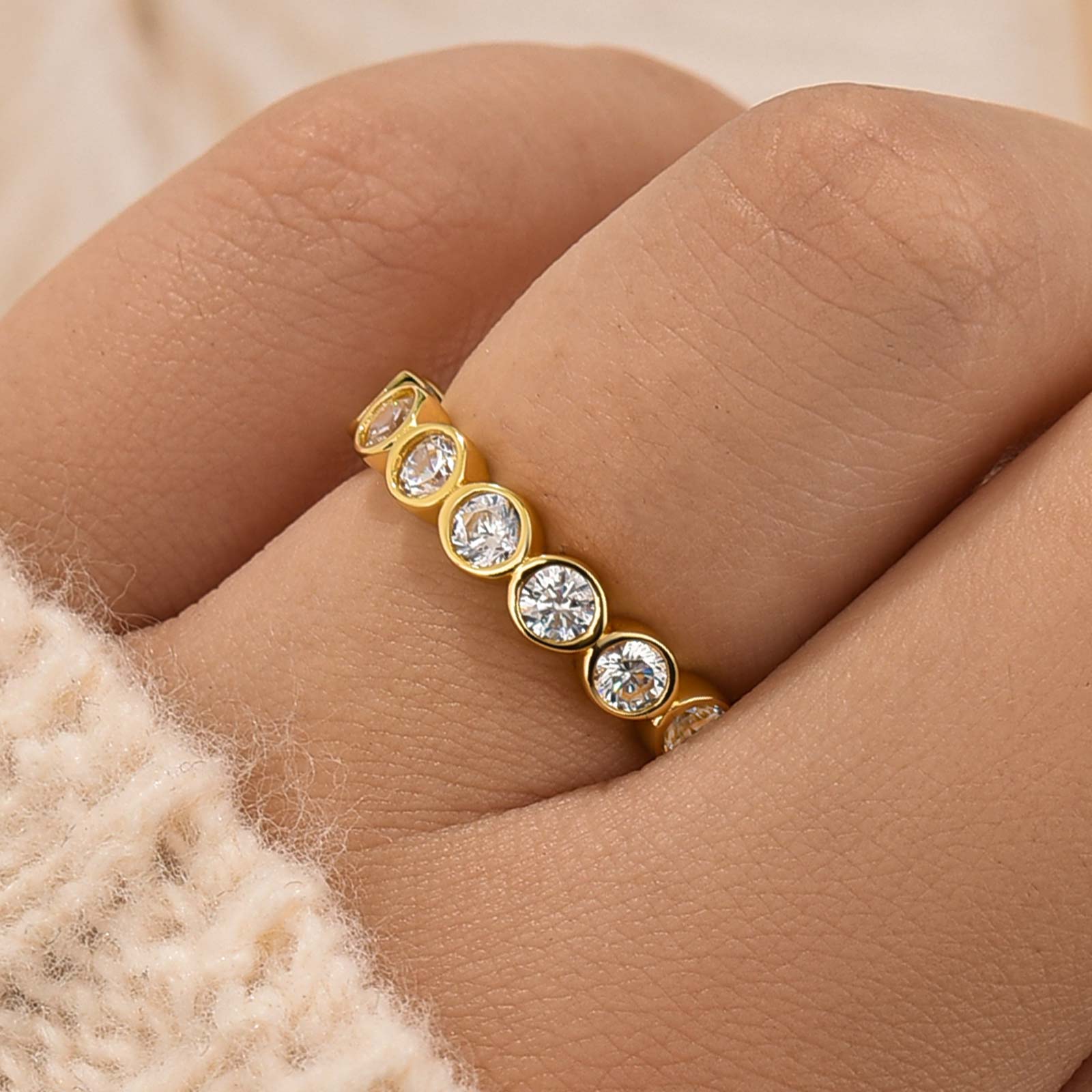 Elegant Round Cut Yellow Gold/white Gold Full Eternity Wedding Band Wedding Band