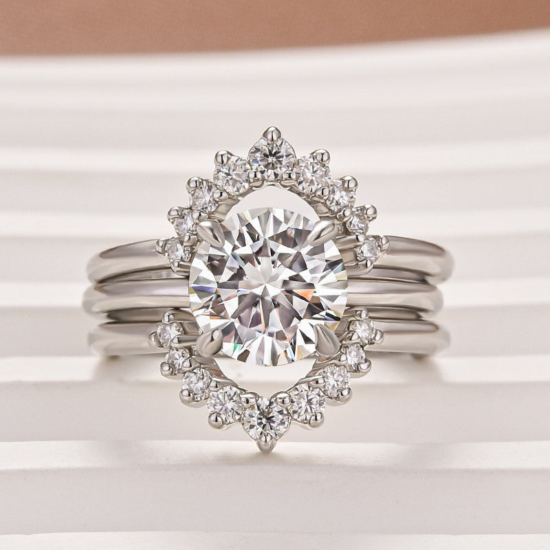 Moissanite 2.0Ct Solitaire Round Cut White Gold Wedding Ring Set - louilyjewelry