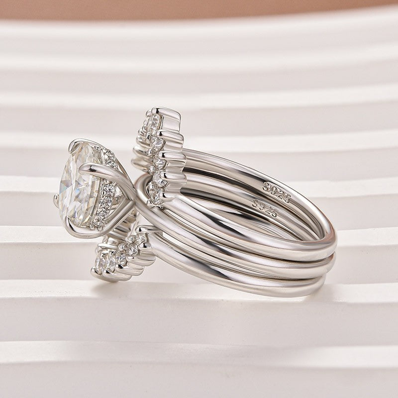 Moissanite 2.0Ct Solitaire Round Cut White Gold Wedding Ring Set - louilyjewelry