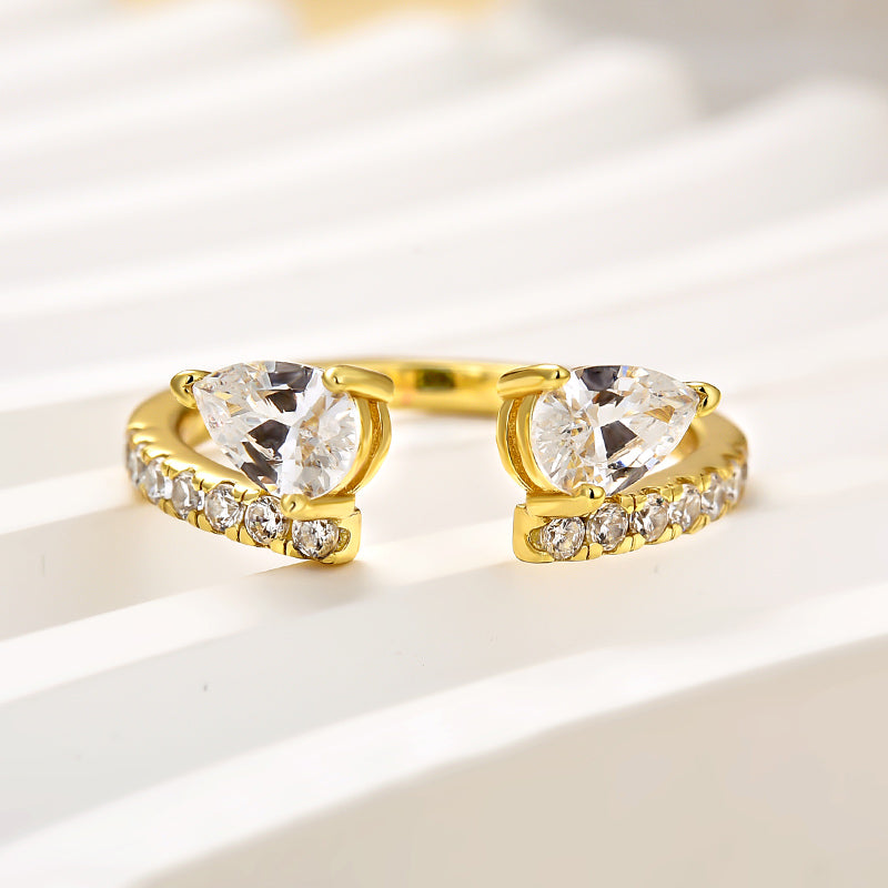 Louily Classic Pear Cut Yellow Gold Open Wedding Band In Sterling Silver - louilyjewelry