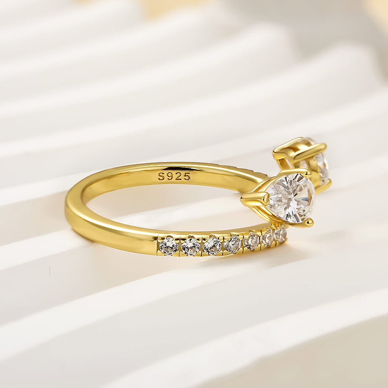 Louily Classic Pear Cut Yellow Gold Open Wedding Band In Sterling Silver - louilyjewelry