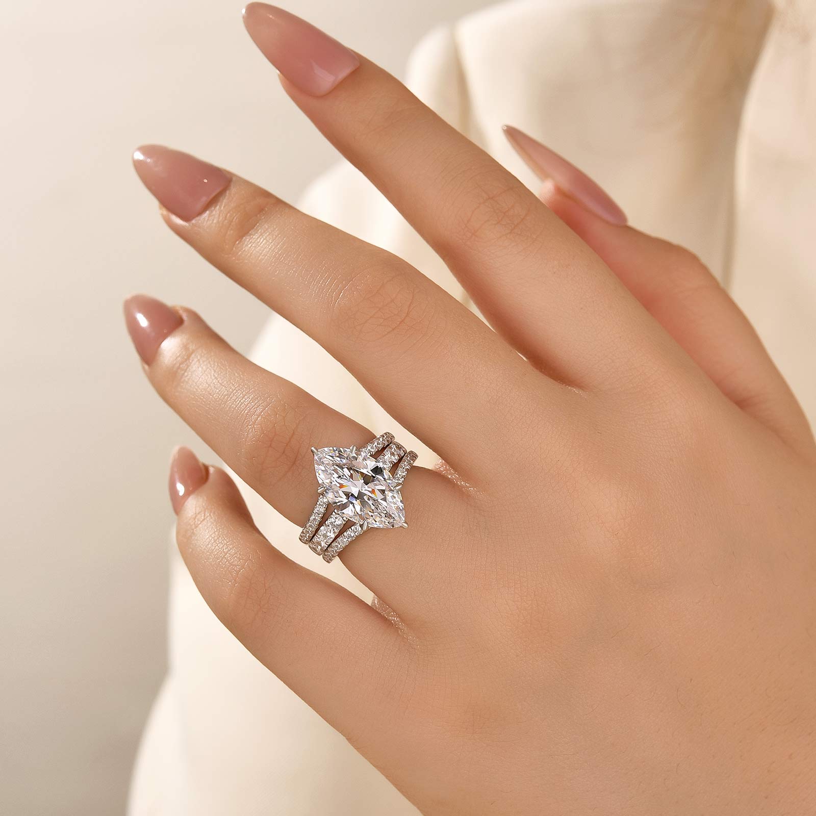 4.5Ct Marquise Cut Engagement Ring With Enhancer Wedding Band Wedding Ring Set