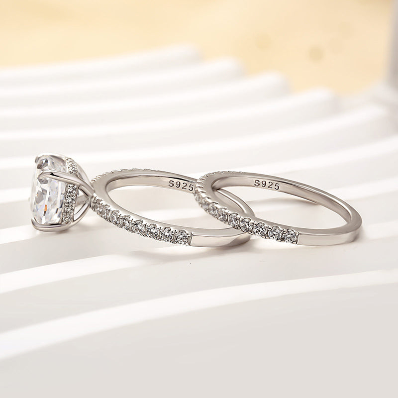 Louily Classic 3.0 Carat Cushion Cut White Sapphire Wedding Set In Sterling Silver - louilyjewelry