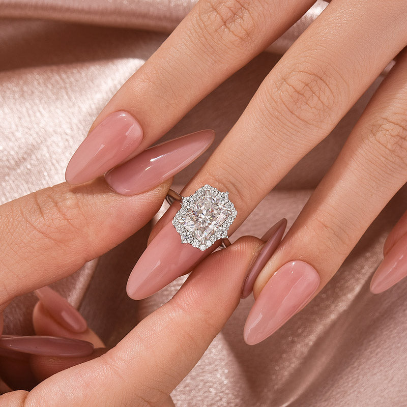 Louily Moissanite Vintage 3.0 Carat Halo Radiant Cut Engagement Ring In Sterling Silver - louilyjewelry