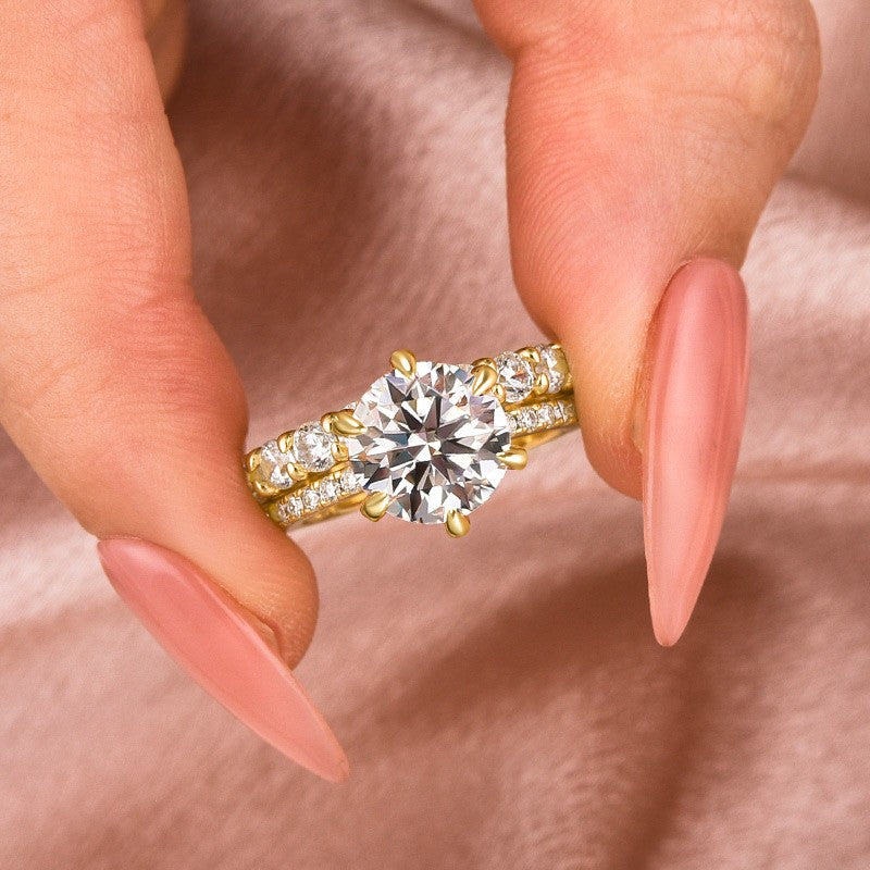 Moissanite 2.0Ct Round Cut Yellow Gold Wedding Ring Set - louilyjewelry