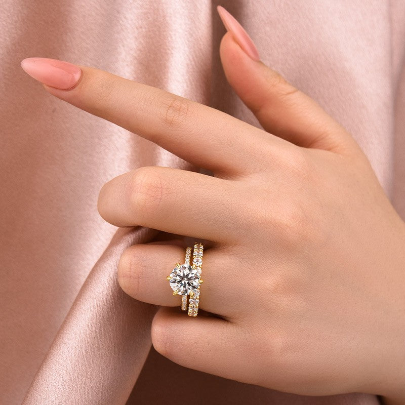 Moissanite 2.0Ct Round Cut Yellow Gold Wedding Ring Set - louilyjewelry